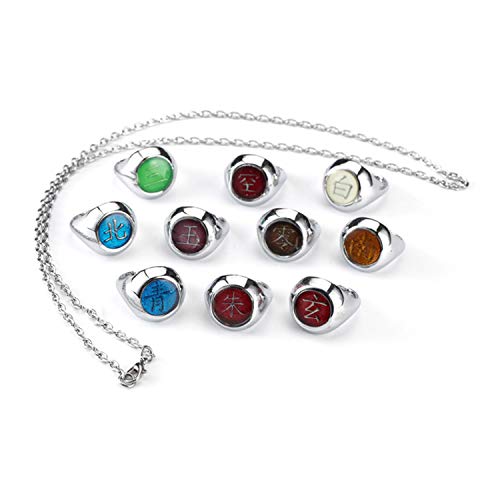 10 Stück Anime Naruto Cosplay Akatsuki Mitglieder Verstellbare Ringe Set Kollektion Unisex Beliebte Geschenke für Anime-Fans Kostenlose Box