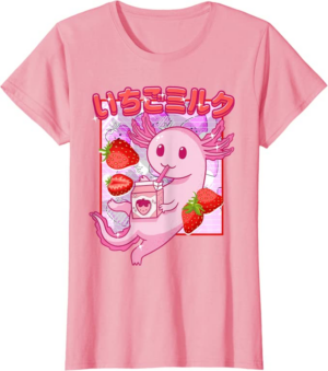 Retro Erdbeermilch Anime Kawaii Axolotl Strawberry Milk T-Shirt