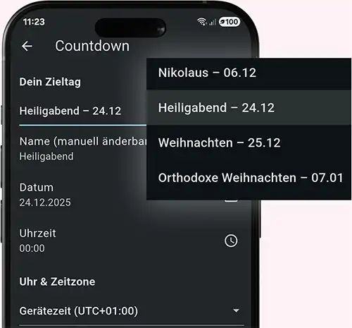 Menü der Zeiteinstellungen in der Countdown App