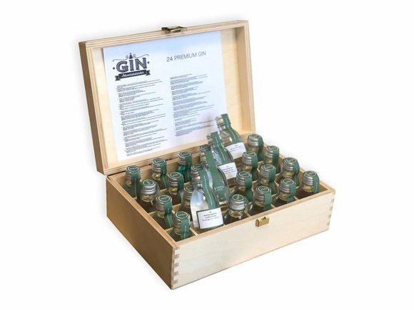 Gin-Adventskalender Exklusiv in der edlen Holz Geschenkbox