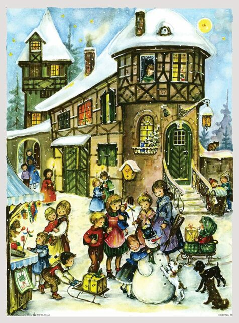 Nostalgischer Adventskalender / Weihnachtskalender mit Bildern Glimmer für Kinder und Erwachsene „Freude im Schnee“